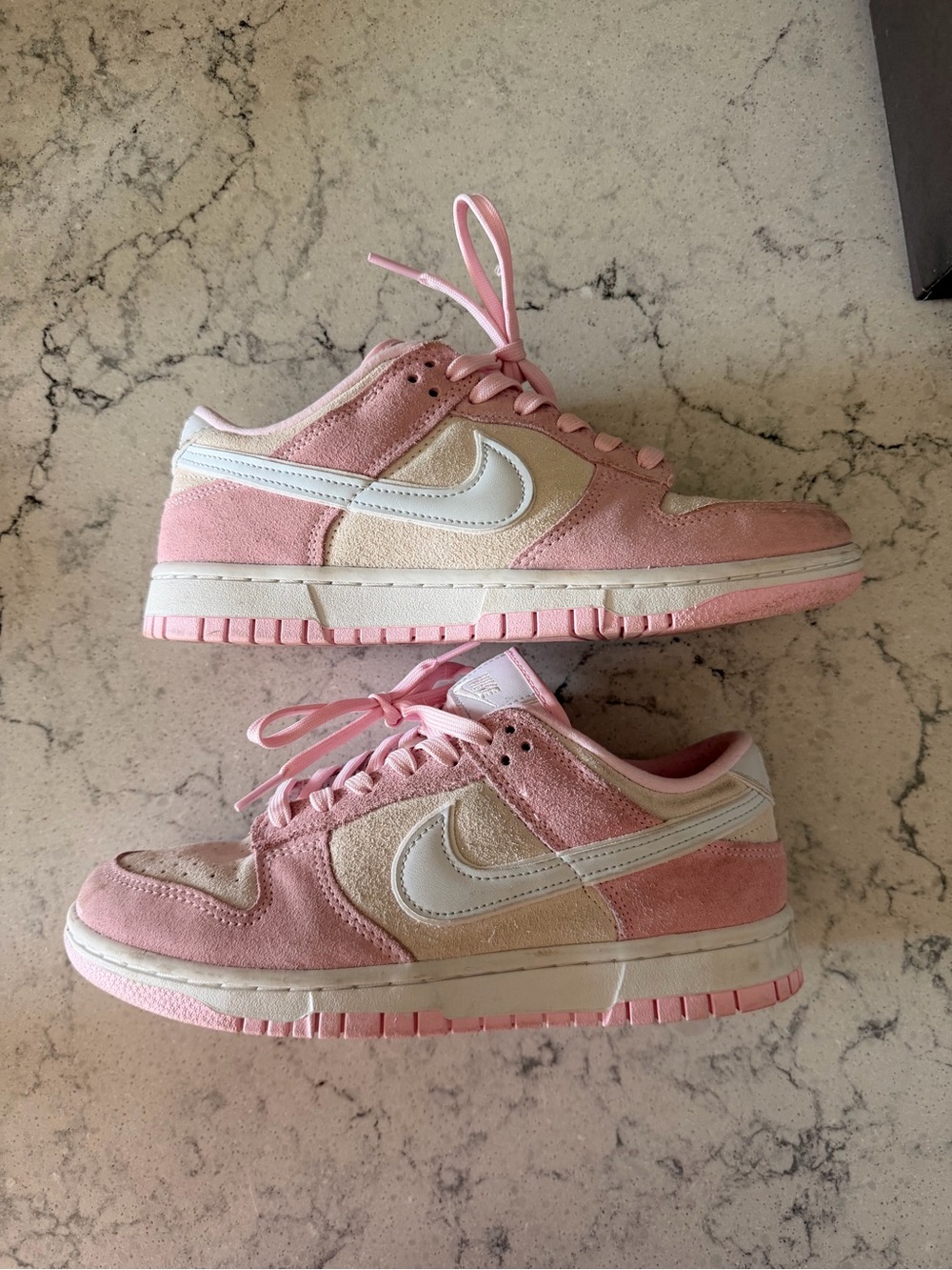 Nike Women’s Pink and White Suede Low-Top Sneakers